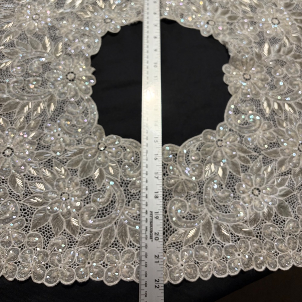 Vtg Sequin Floral Lace Capelet Collar Yoke Applique White Bridal Wedding Trim - Picture 6 of 6